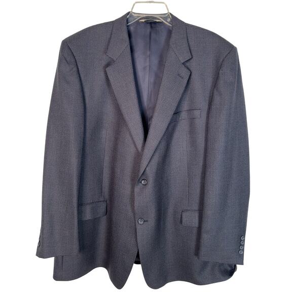 Pronto Uomo Mens 50L Plaid Wool Blazer 2 Button Big&Tall Dinner Jacket Navy Blue - Picture 1 of 8